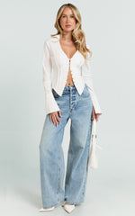 Olinka Top - V Neck Fitted Button Front Shirt in White