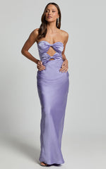 Oliver Maxi Dress - Satin Strapless Cut Out Dress in Lilac