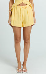 Olivia Shorts - Drawstring Relaxed Linen Shorts in Lemon