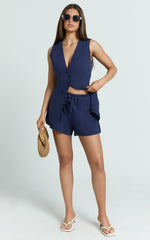 Olivia Shorts - Drawstring Relaxed Linen Shorts in Navy