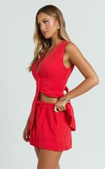 Olivia Shorts - Drawstring Relaxed Linen Shorts in Red