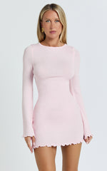 Ondine Mini Dress - Knit Long Sleeve Bodycon Dress in Pink