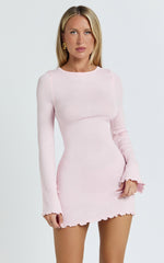 Ondine Mini Dress - Knit Long Sleeve Bodycon Dress in Pink