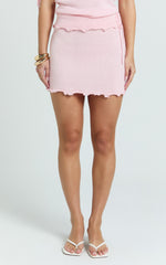 Ondine Mini Skirt - Scalloped Folder Over Tie Skirt in Baby Pink