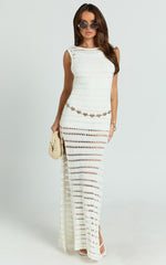 Orlando Maxi Dress - Boat Neck Low Back Side Split Knit Dress in Off White
