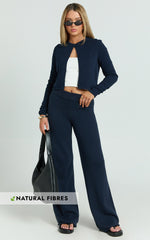 Ottie Pants - Mid Rise Straight Leg Knit Pants in Navy