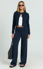 Ottie Pants - Mid Rise Straight Leg Knit Pants in Navy