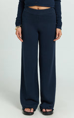Ottie Pants - Mid Rise Straight Leg Knit Pants in Navy