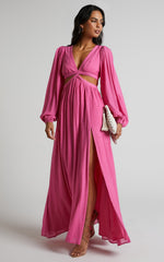 Paige Maxi Dress - Side Cut Out Balloon Sleeve Dress in Pink