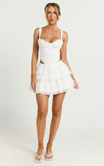 Pascal Mini Skirt - Lace Trim Tiered Skirt in Ivory