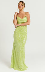 Payton Maxi Dress - Cowl Neck Low Back Dress in Green
