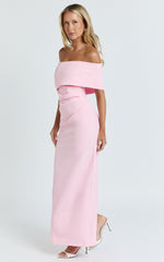 Pearce Maxi Dress - Gathered One Sleeve Bodycon Dress in Pale Pink