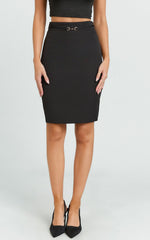 Pia Mini Skirt - Fitted Knee Length Skirt in Black