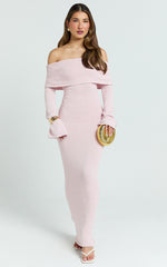 Pietra Maxi Dress - Knit Off Shoulder Dress in Baby Pink