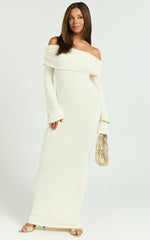 Pietra Maxi Dress - Knit Off Shoulder Dress in Cream