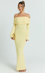 Pietra Maxi Dress - Knit Off Shoulder Dress in Lemon