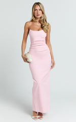 Pietra Maxi Dress - Scoop Neck Side Seam Tucks Fitted Dress in Pink