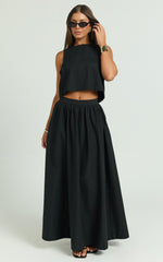 Preston Maxi Skirt - Gathered Waist Full Skirt in Black
