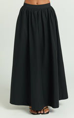Preston Maxi Skirt - Gathered Waist Full Skirt in Black