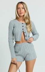 Primrose Shorts - Recycled Cable Knit Mini Shorts in Grey