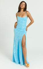 Priya Maxi Dress - Scoop Neck Open Back Dress in Blue