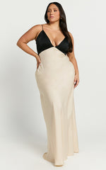Quincy Maxi Dress - Satin Slip Dress in Black/Champagne