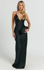 Quincy Maxi Dress - Satin Slip Dress in Black