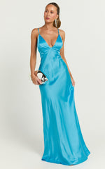 Quincy Maxi Dress - Satin Slip Dress in Blue
