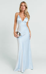 Quincy Maxi Dress - Satin Slip Dress in Sky Blue