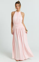 Quinn Maxi Dress - Low Back Halter Neck Dress in Pink