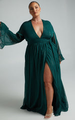 Dangerous Woman Maxi Dress - Plunge Thigh Split Dress in Emerald