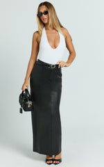 Raiza Maxi Skirt - Faux Leather High Waist Pencil Skirt in Black