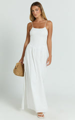 Rammy Maxi Dress - Sleeveless Shirred Dress in White