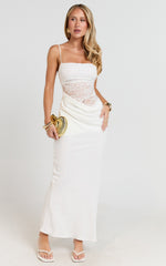 Rania Maxi Dress - Contrast Lace Bodice Bias Cowl Drop Waist Dress in Cream