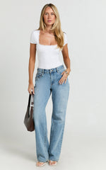 Raymond Bodysuit - Lace Square Neck Short Sleeve Bodysuit in White