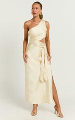Regina Midi Dress - One Shoulder Cut Out Side Detail  Dress in Butter