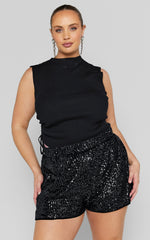 Jacquie Relaxed Shorts - Sequin Shorts in Gunmetal