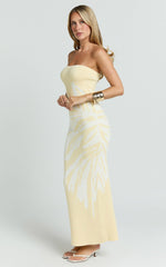 Rema Maxi Dress - Intarsia Floral Strapless Knitted Dress in Lemon