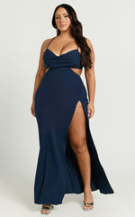 Reviena Maxi Dress - Cut Out Cowl Neck Dress in Navy