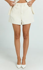 Rhianna Shorts - Mid Waist Recycled Denim Shorts in Ecru