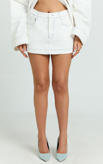 Richelle Skort - Mid Waisted Mini Skirt With Contrast Stitch Detail in Off White