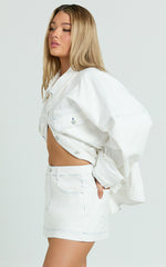 Richelle Skort - Mid Waisted Mini Skirt With Contrast Stitch Detail in Off White