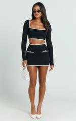 Riri Mini Skirt - Mid Waisted Recycled Knit Skirt in Black