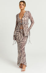 Rita Maxi Skirt - Low Waist Fit And Flare Skirt in Abstract Zebra Print
