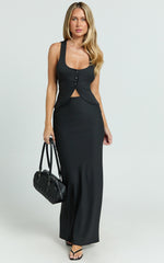 Romeo Maxi Skirt - Low Waist Bias Cut Maxi Skirt in Black