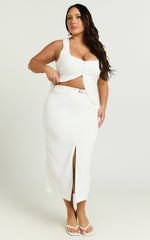 Romeo Midi Skirt - High Waisted Front Split Pencil Skirt in White