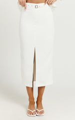 Romeo Midi Skirt - High Waisted Front Split Pencil Skirt in White