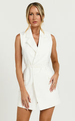 Romeo Mini Dress - Front Tie Collared Flap Pocket Dress in White