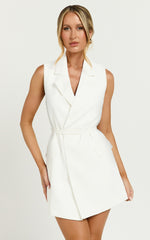 Romeo Mini Dress - Front Tie Collared Flap Pocket Dress in White