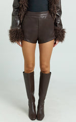 Rosetta Shorts - PU Fitted Micro Shorts in Chocolate